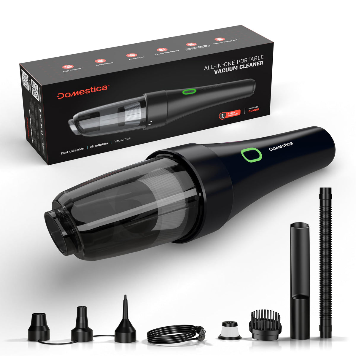 Domestica 4-in-1 cordless car vacuum cleaner with portable handheld rechargeable design