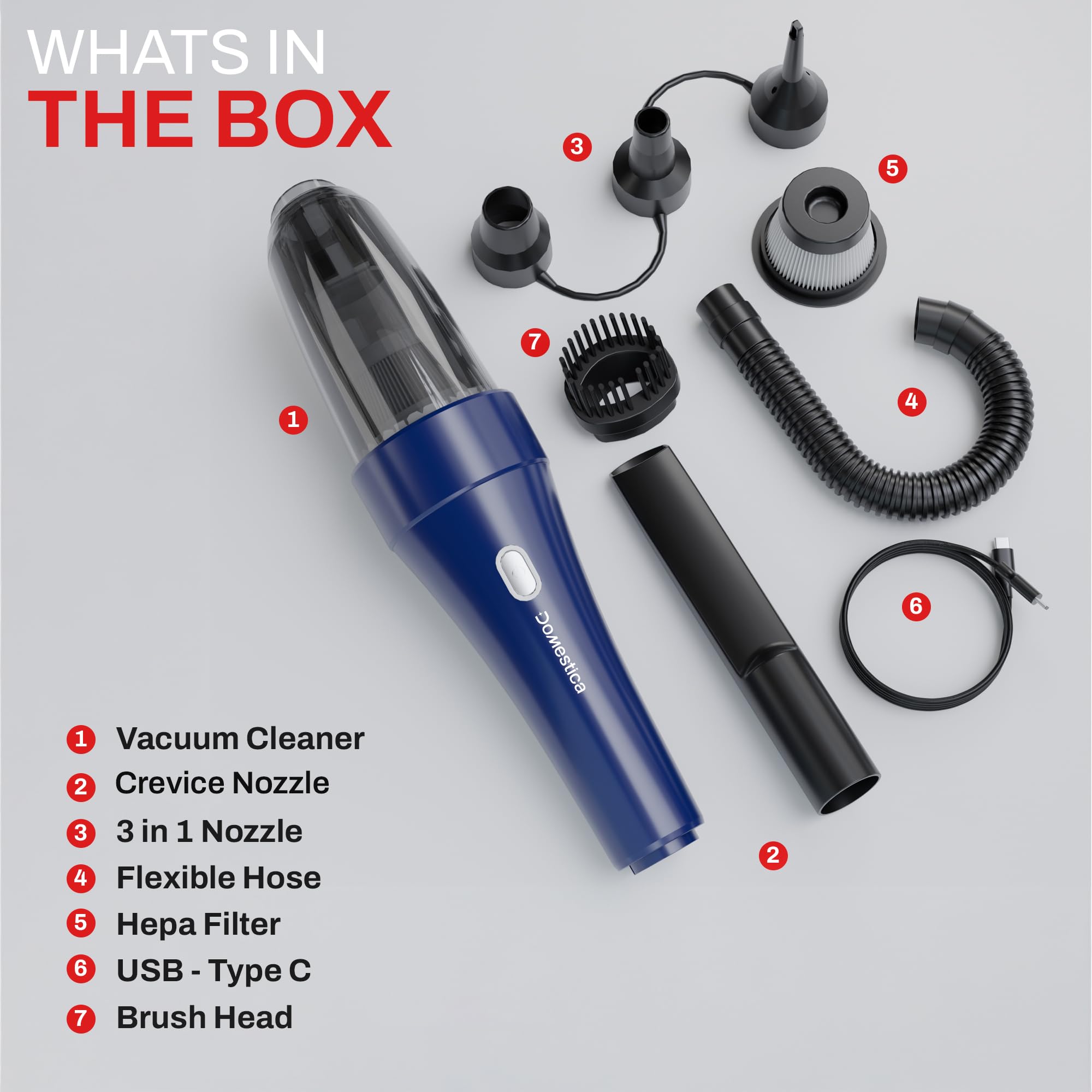 Domestica 4-in-1 Cordless Car Vacuum Cleaner Portable Handheld Vacuum Cleaner Car