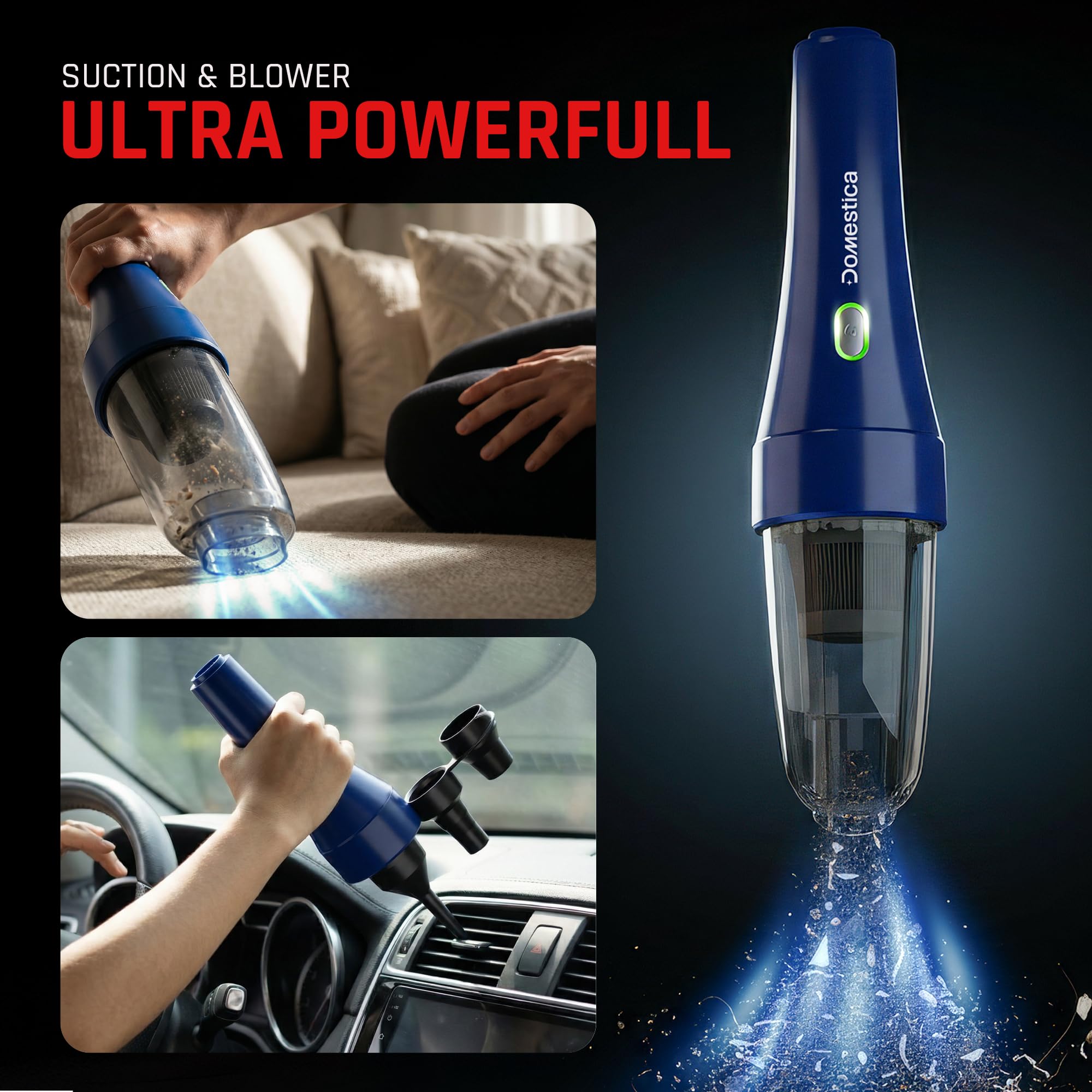 Domestica 4-in-1 Cordless Car Vacuum Cleaner Portable Handheld Vacuum Cleaner Car