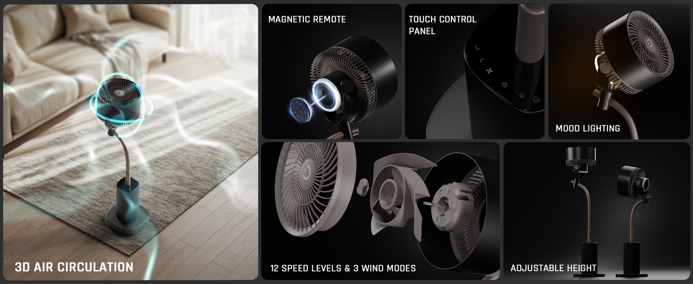 Domestica Breezo 3D air circulation tower fan with remote control for room cooling