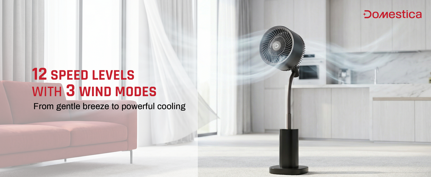 Domestica Breezo 3D air circulation tower fan with remote control for room cooling