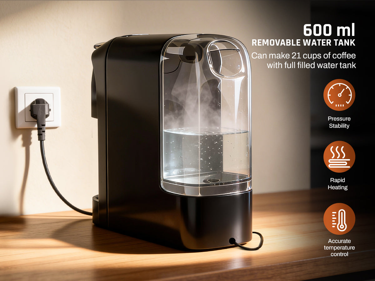 Domestica Pod 3-in-1 espresso coffee machine with 20-bar pressure for pods and ground coffee