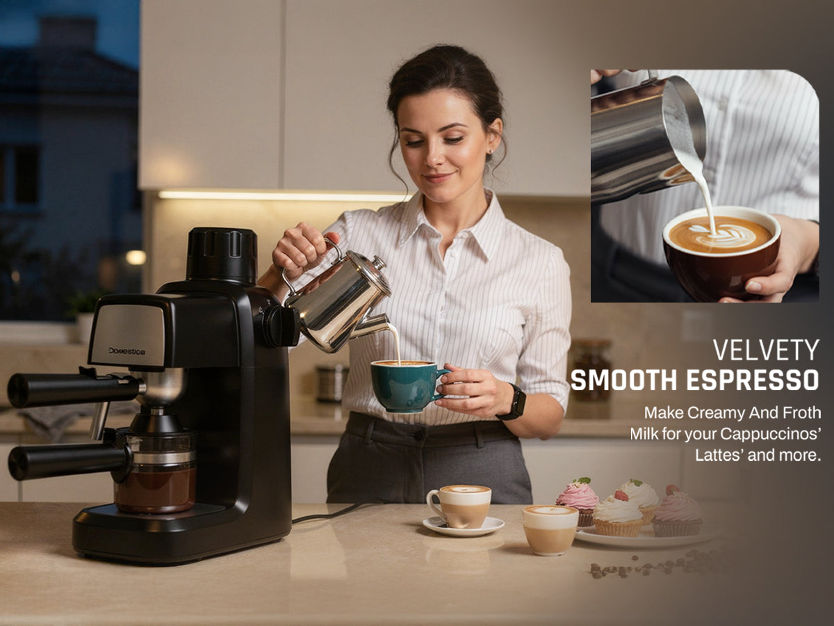 Domestica Brewcraft compact 3.5-bar espresso coffee maker machine for home kitchen