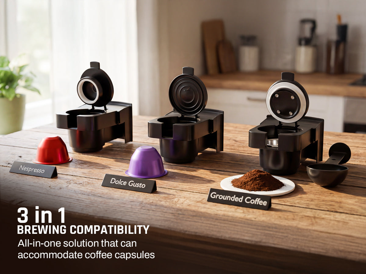 Domestica Pod 3-in-1 espresso coffee machine with 20-bar pressure for pods and ground coffee