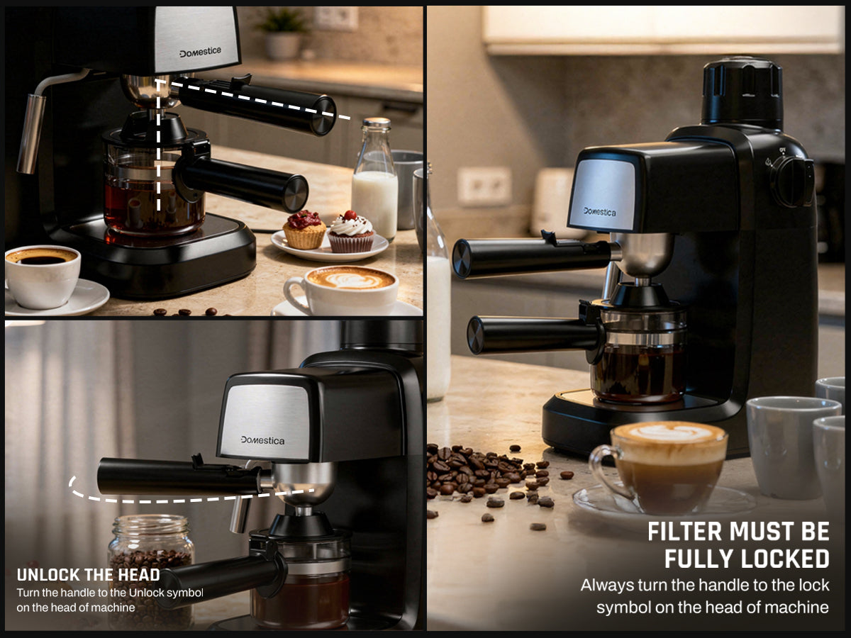 Domestica Brewcraft compact 3.5-bar espresso coffee maker machine for home kitchen