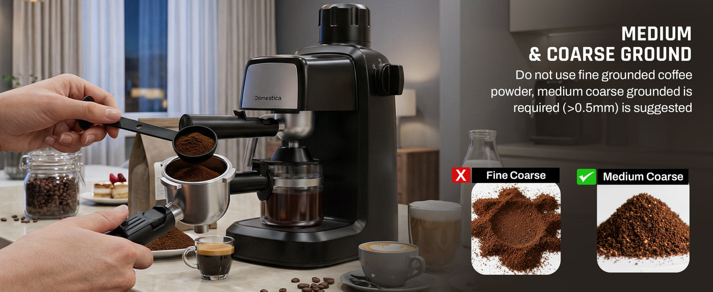 Domestica Brewcraft compact 3.5-bar espresso coffee maker machine for home kitchen