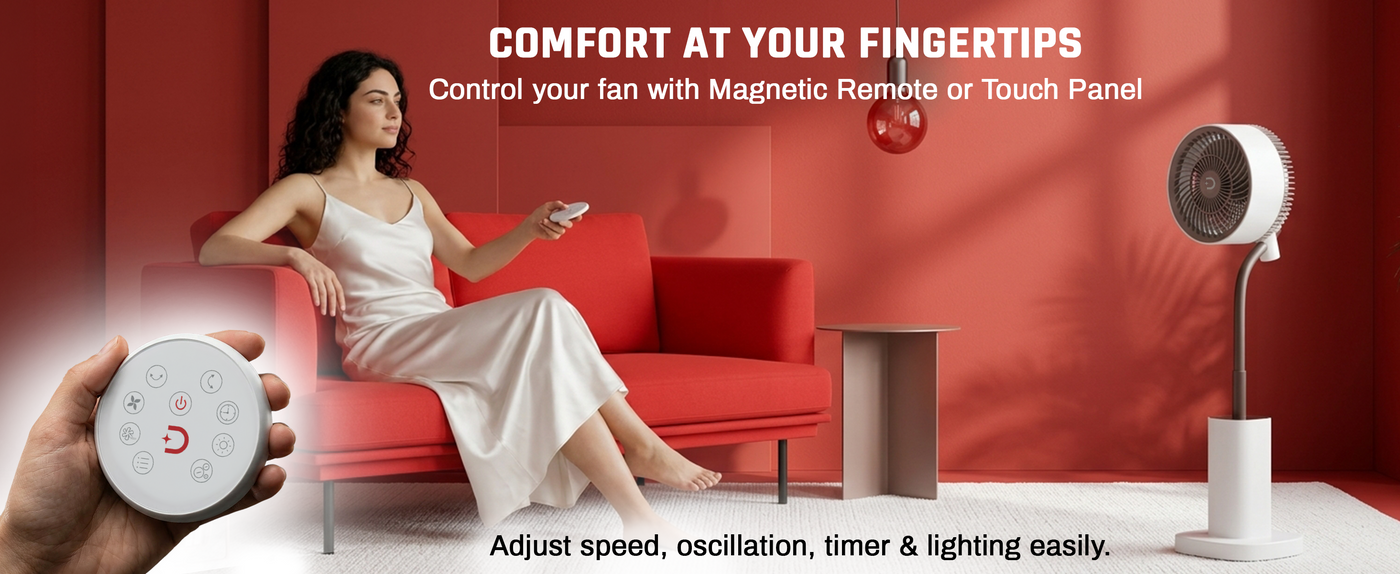 Domestica Breezo 3D air circulation tower fan with remote control for room cooling