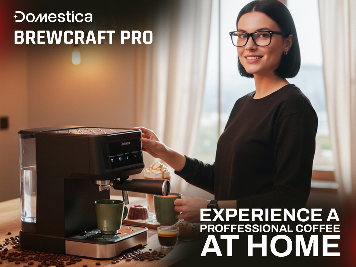 Domestica Brewcraft Pro espresso coffee maker machine with 20-bar pressure for home brewing