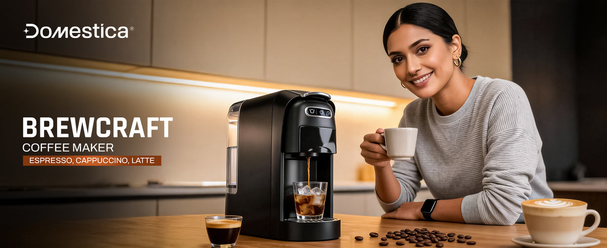 Domestica Pod 3-in-1 espresso coffee machine with 20-bar pressure for pods and ground coffee