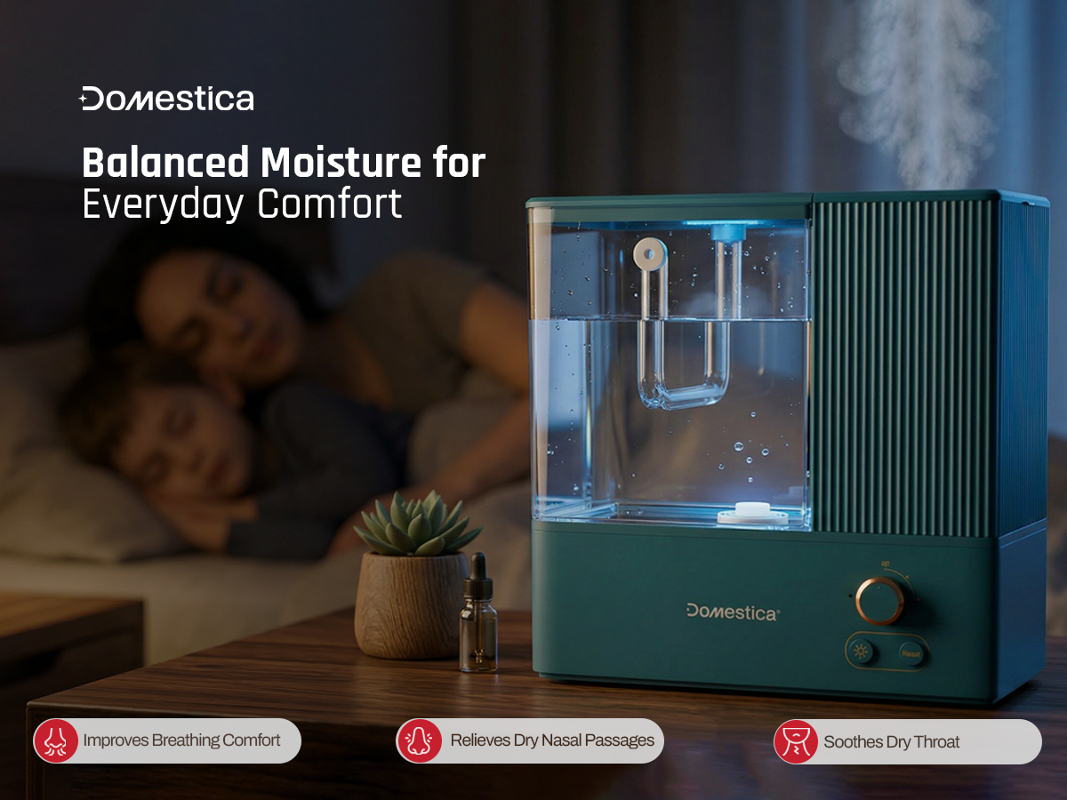 Domestica room humidifier for home moisture control and dry air relief