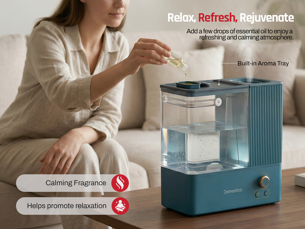Domestica room humidifier for home moisture control and dry air relief