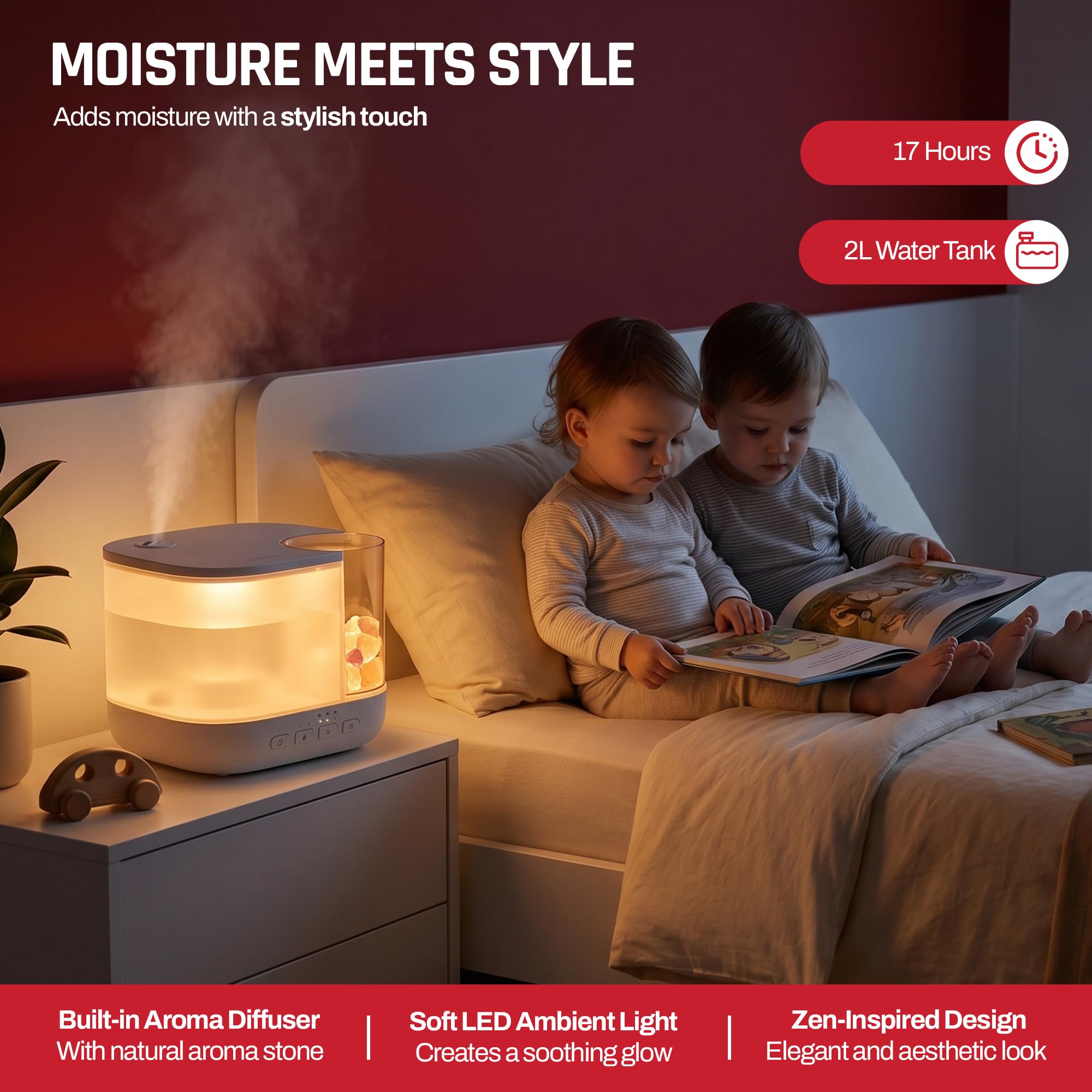 Domestica ultrasonic cool mist humidifier for bedroom moisture control