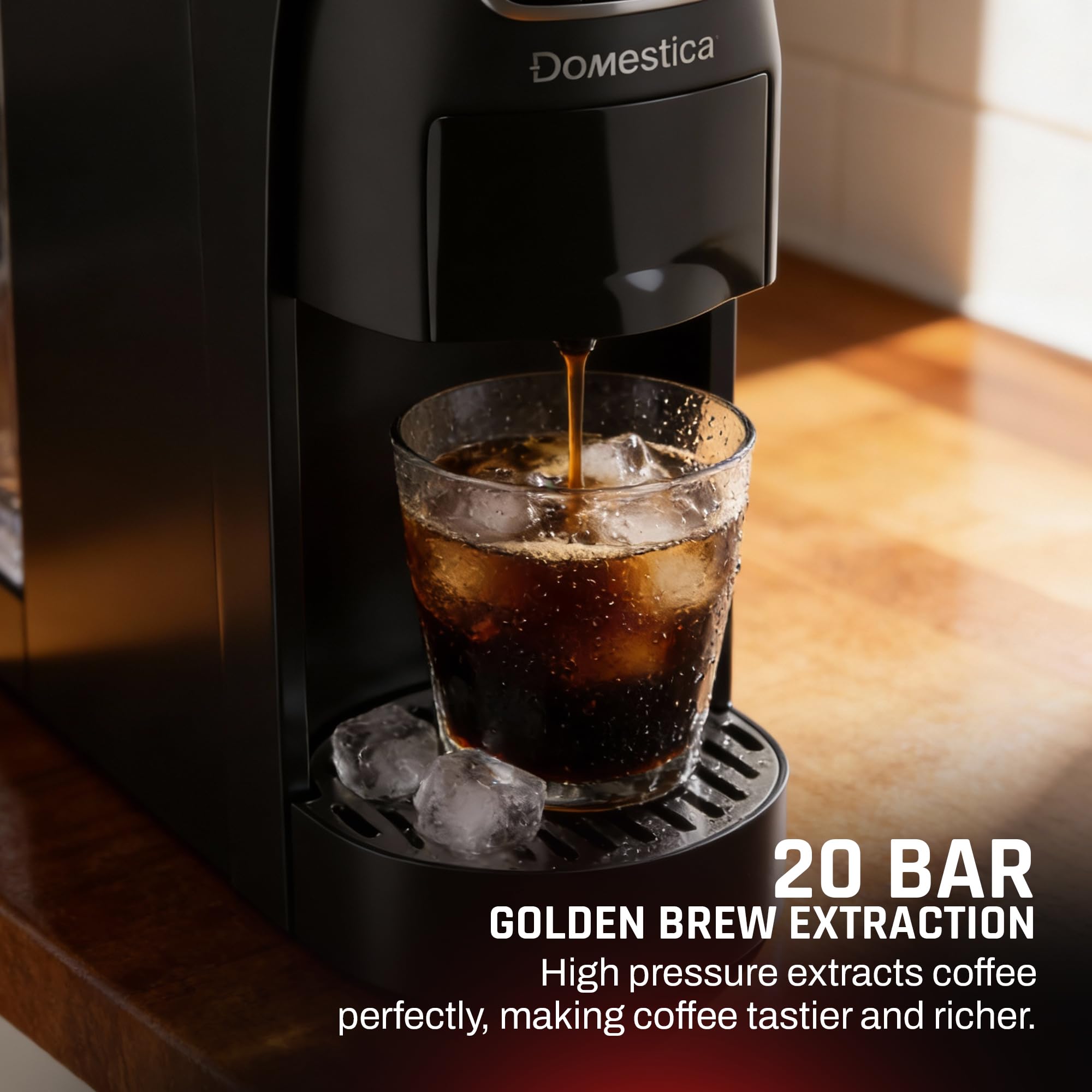 Domestica Brewcraft 3-in-1 Pod Espresso Coffee Maker works with Ground Coffee 20 Bar