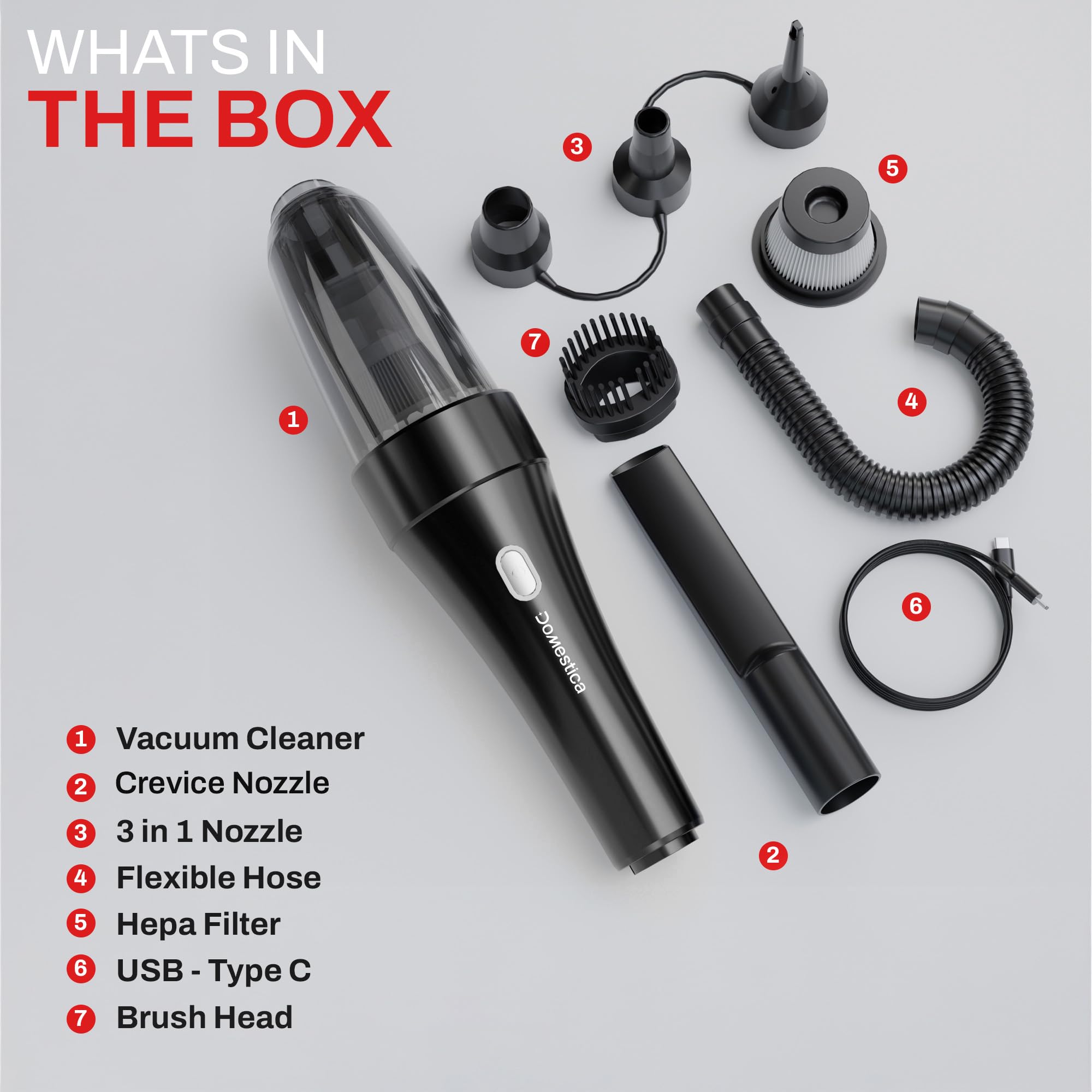 Domestica 4-in-1 Cordless Car Vacuum Cleaner Portable Handheld Vacuum Cleaner Car