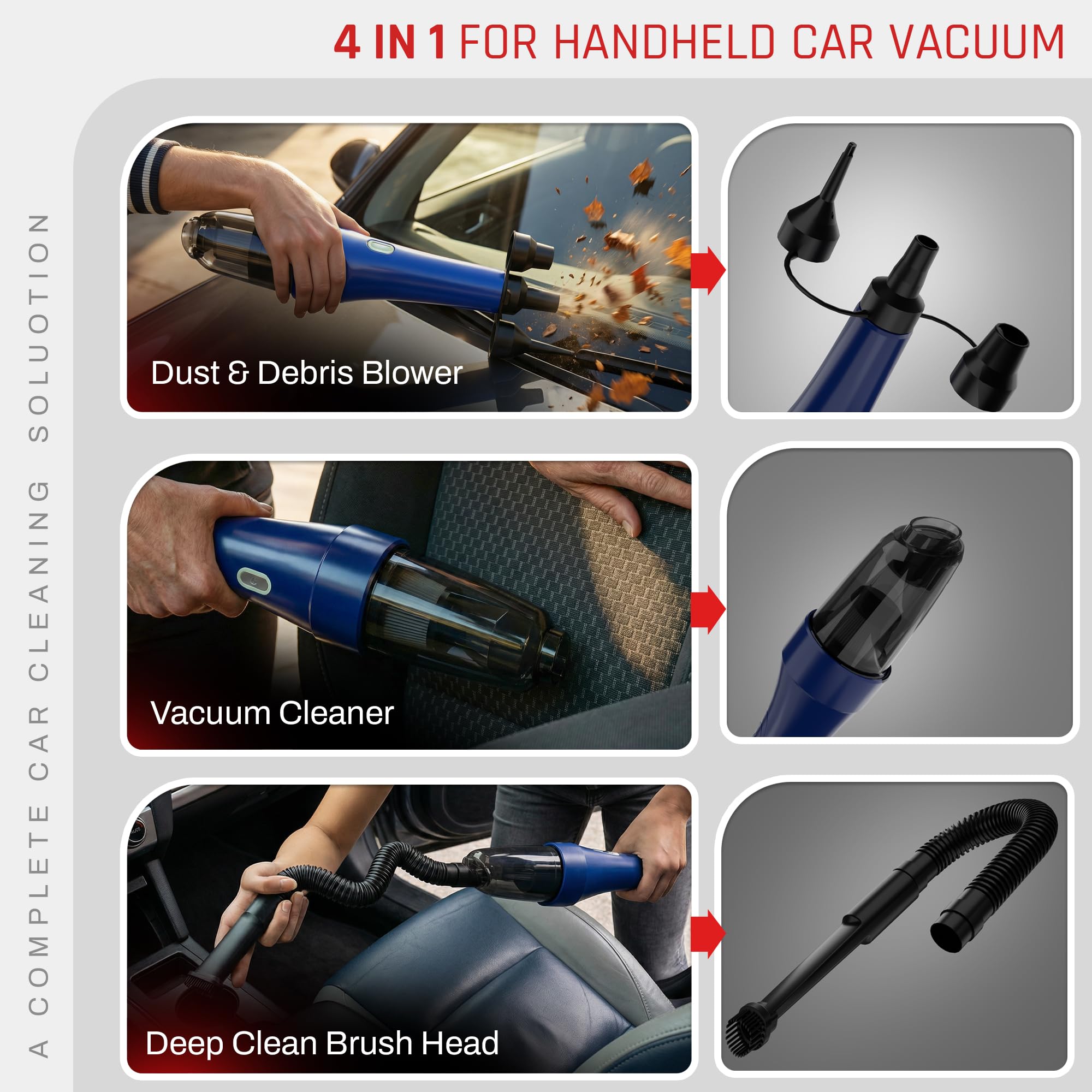 Domestica 4-in-1 Cordless Car Vacuum Cleaner Portable Handheld Vacuum Cleaner Car