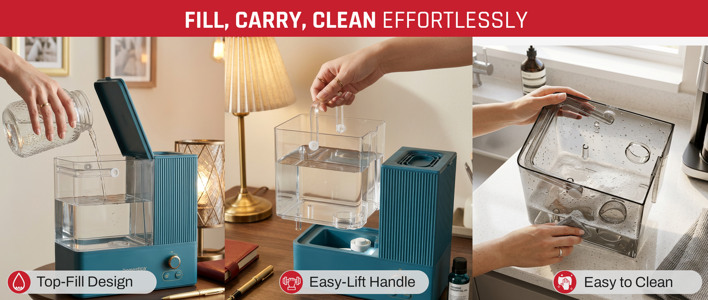 Domestica room humidifier for home moisture control and dry air relief